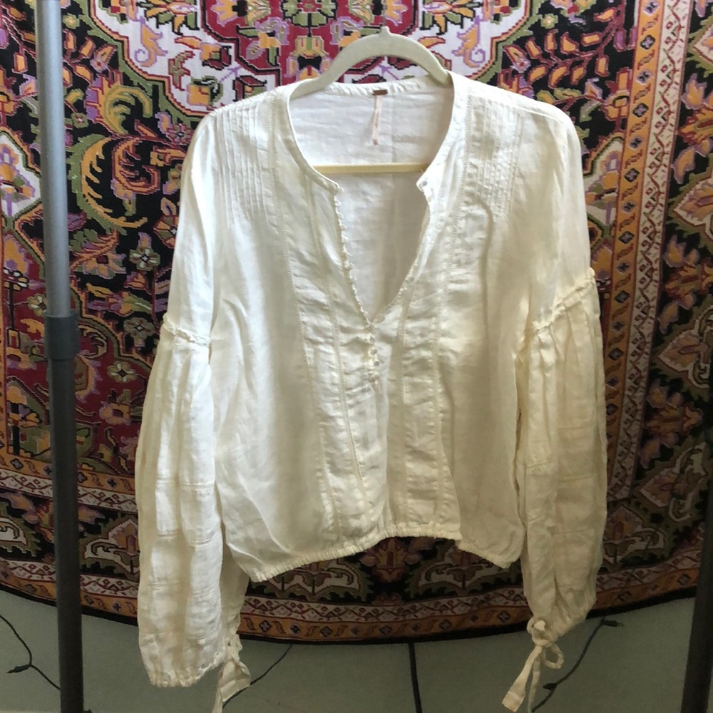 Free People Button Down Puff Sleeve Shirt